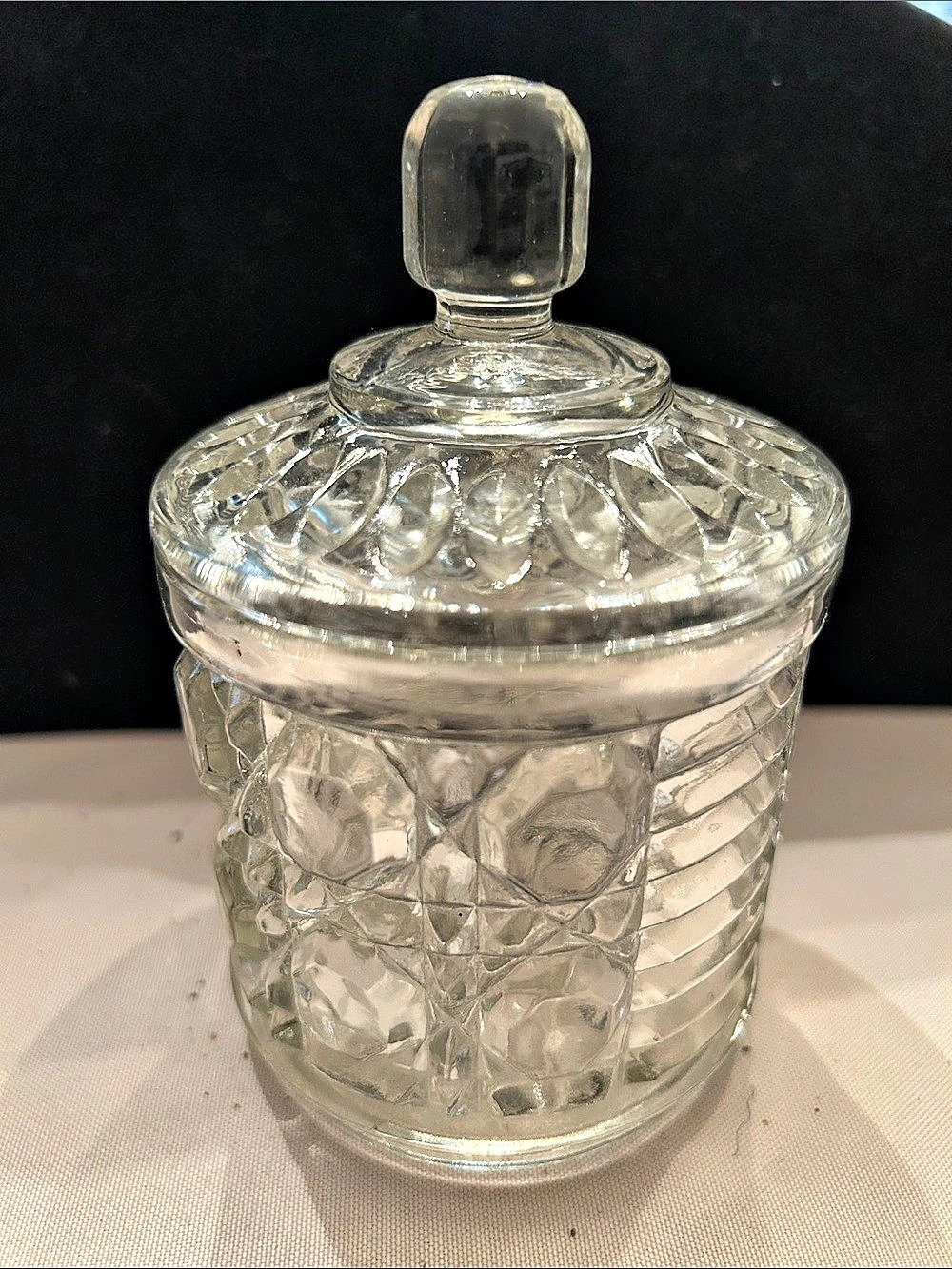 Glass Cut-Pattern Jar with Lid in Clear Like New